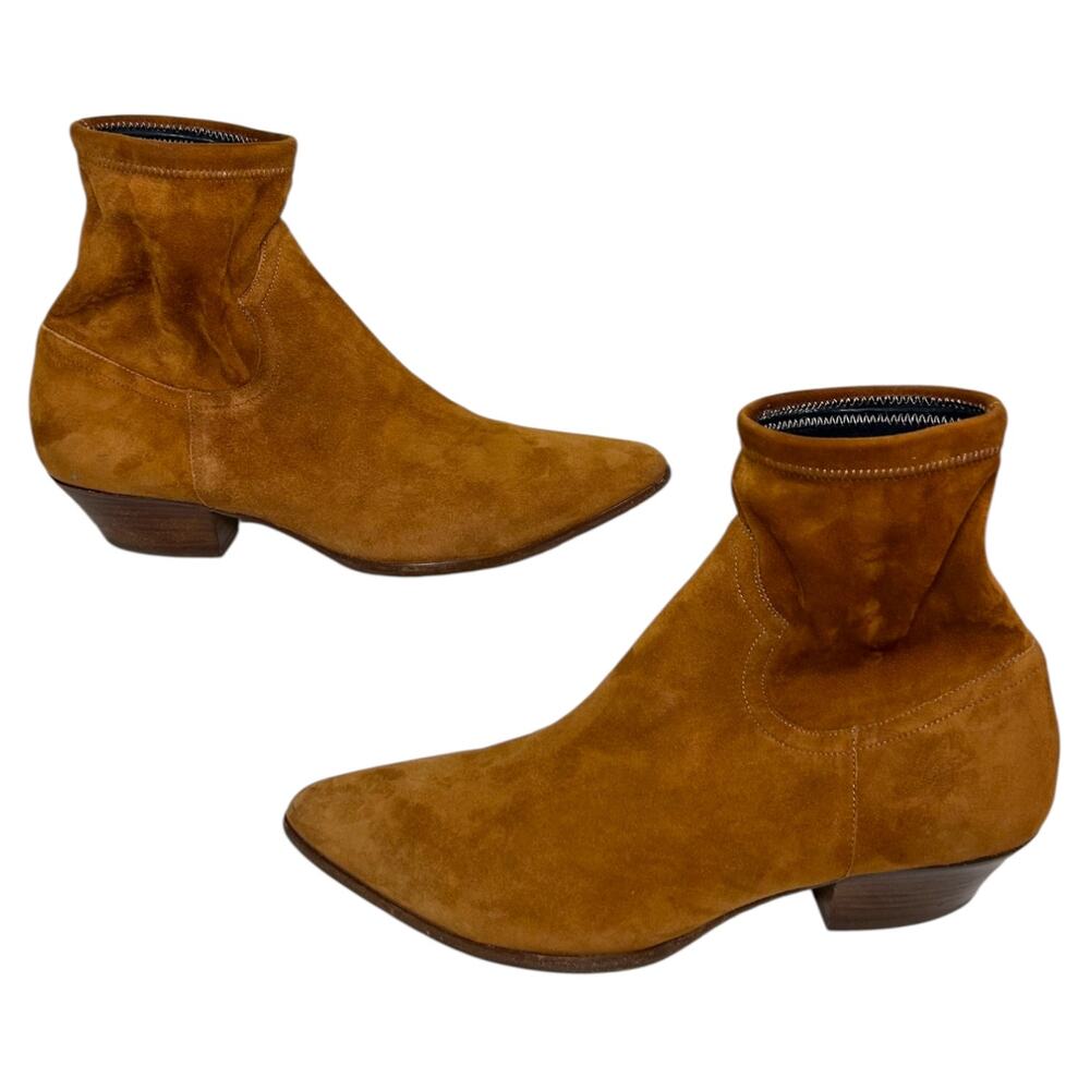 Tamara Mellon 'Go West Ankle' Bootie, Suede, Pull-On, Tan, Size 39.5 EU, 9.5 US - Picture 2 of 11